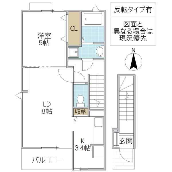 リヴァージュB(1LDK/2階)の間取り写真