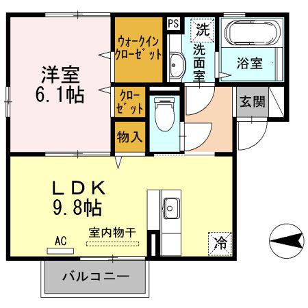 ソレイユ(1LDK/2階)の間取り写真