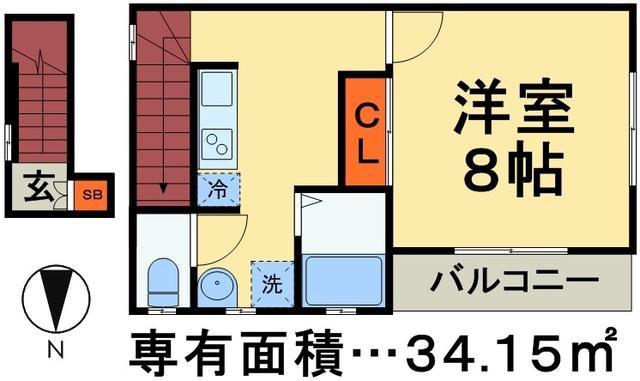 EINS(1K/2階)の間取り写真