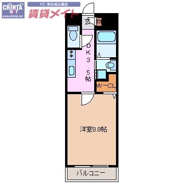 SHG島崎(1K/4階)の間取り写真
