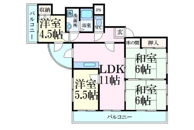 ヤマエハイツ(4LDK/5階)の間取り写真