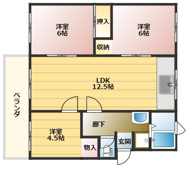 高倉台団地(3LDK/4階)の間取り写真