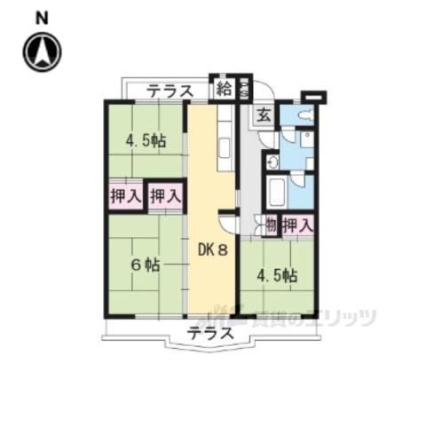 びわ湖美空第2団地8号棟(3DK/4階)の間取り写真