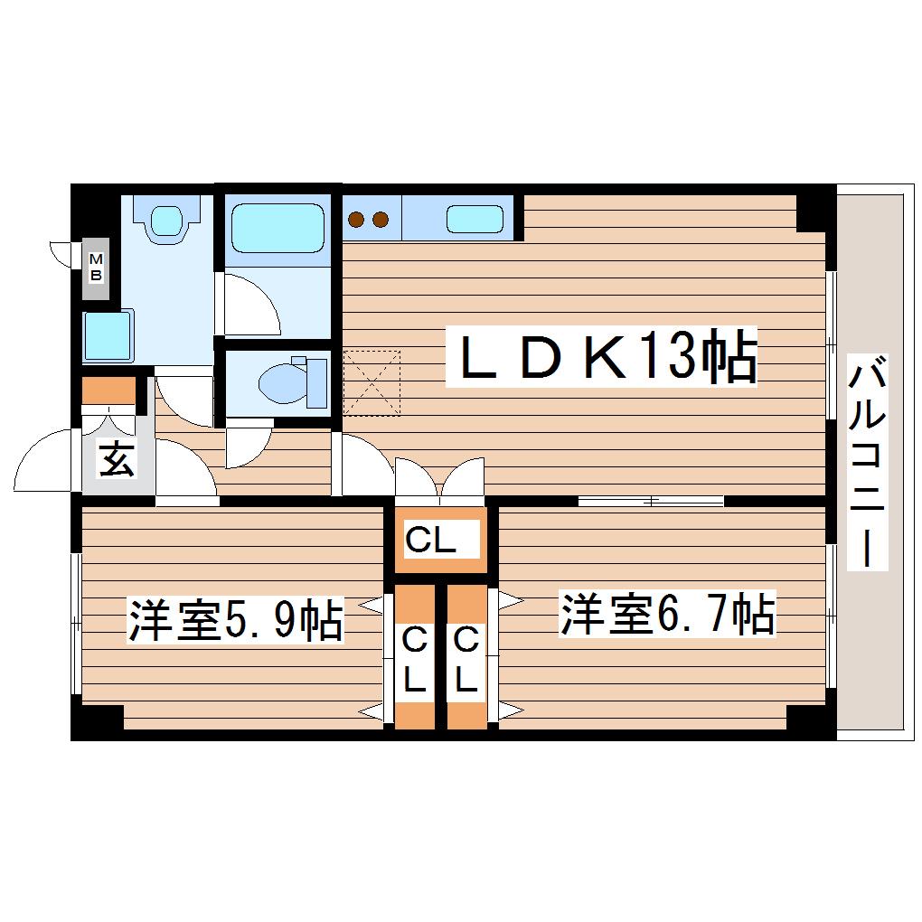 ルノアール(2LDK/1階)の間取り写真