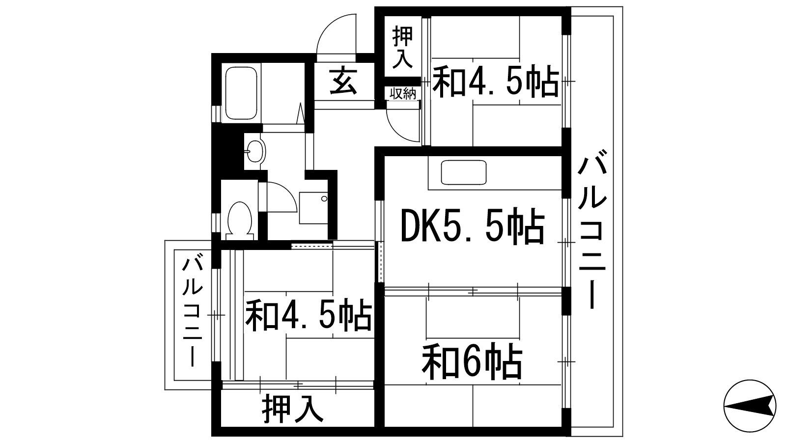 中山五月台11号棟(3DK/4階)の間取り写真