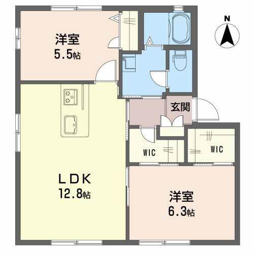 シャーメゾン万々D棟(2LDK/1階)の間取り写真