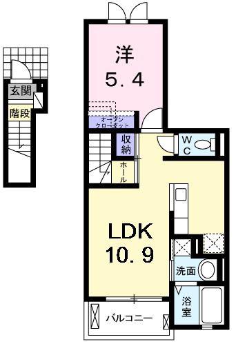 グランディール富里II(1LDK/2階)の間取り写真