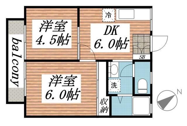グランメゾンOC(2DK/2階)の間取り写真