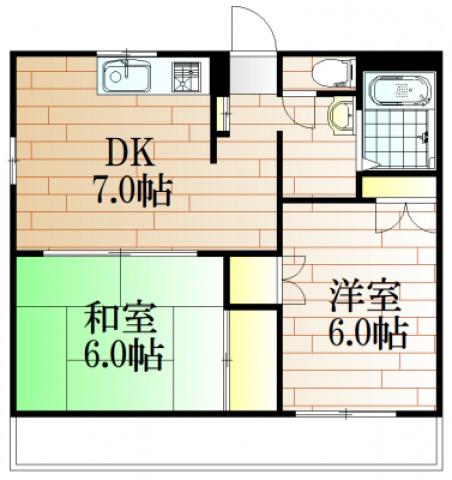 カーサレーニョン(2DK/2階)の間取り写真