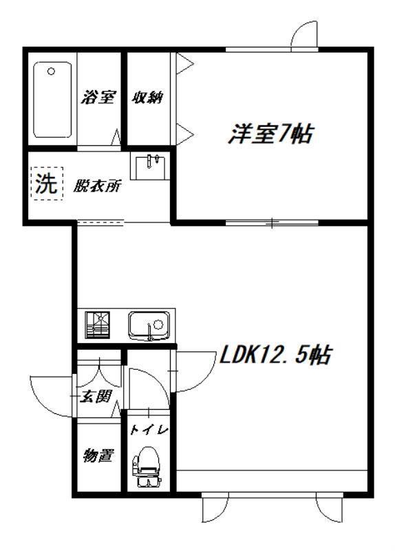 ルミエール(1LDK/1階)の間取り写真