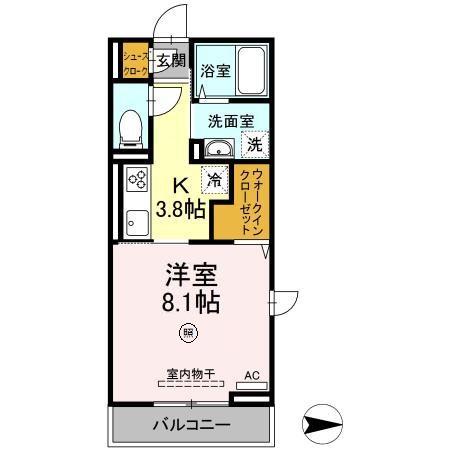 アップヒルズ(1K/1階)の間取り写真