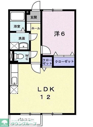 リヴェールB(1LDK/2階)の間取り写真