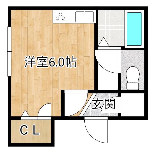 ライズコート(ワンルーム/2階)の間取り写真