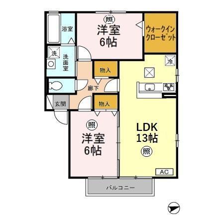 グリーンスクエアD(2LDK/1階)の間取り写真