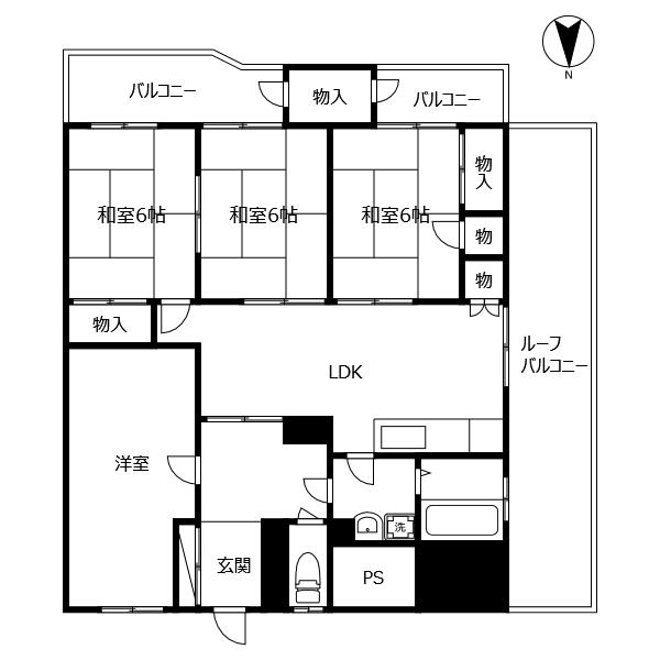 城南コーポラス(4LDK/6階)の間取り写真