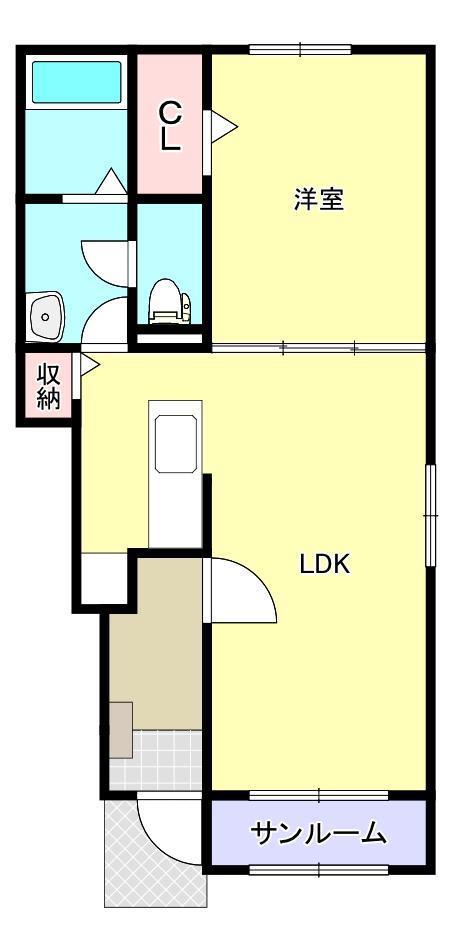 セレノ新白河A(2LDK/1階)の間取り写真