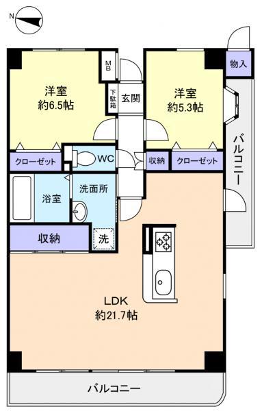 ラフィーネ八千代(2LDK/3階)の間取り写真
