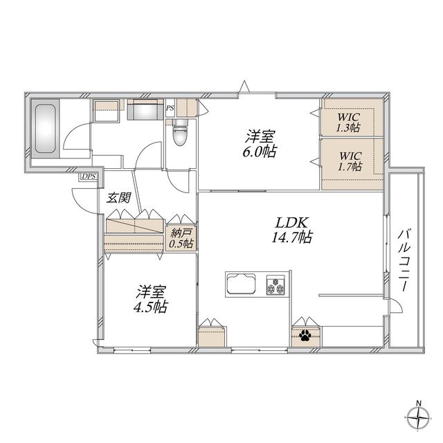 GLUCK HAUS(2LDK/2階)の間取り写真