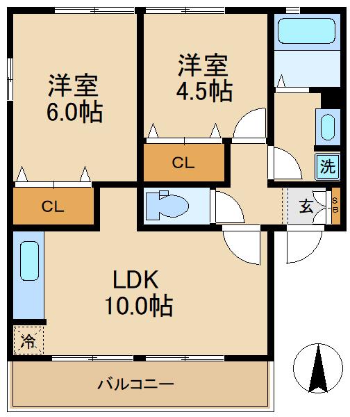 グランデュール1(2LDK/1階)の間取り写真
