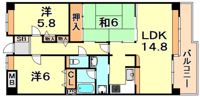 ライオンズマンション垂水北(3LDK/2階)の間取り写真