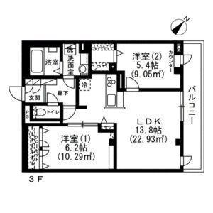 TーHAUS 鉢山(2LDK/3階)の間取り写真