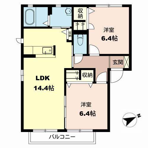 ファミール以和貴(2LDK/2階)の間取り写真