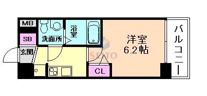 エグゼ江坂ウエスト(1K/2階)の間取り写真