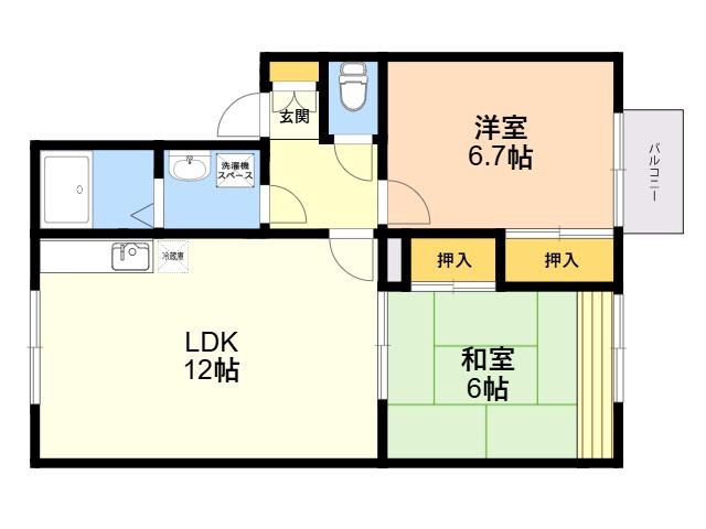 メロディハイツ永隈1(2LDK/1階)の間取り写真