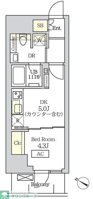 コスモグラシア新宿西早稲田(1DK/8階)の間取り写真