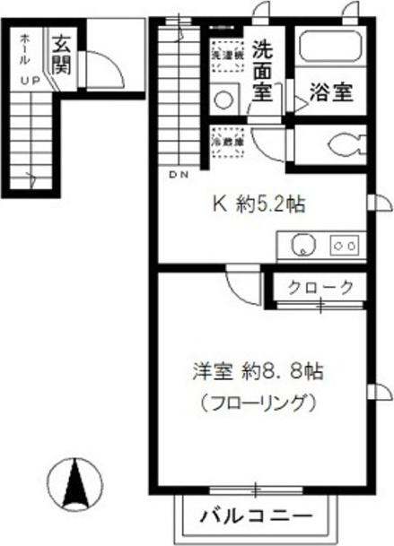 ウィスタリア(1K/2階)の間取り写真
