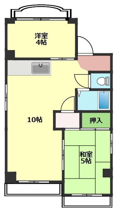 ロイヤル鷹匠(2LDK/4階)の間取り写真