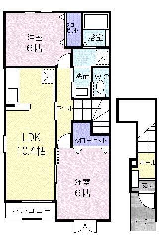 トータルインA(2LDK/2階)の間取り写真