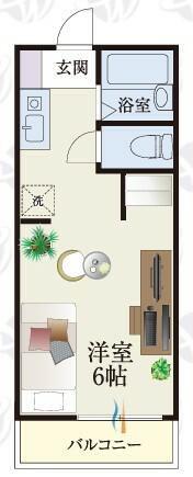 弥生町マンション(ワンルーム/2階)の間取り写真
