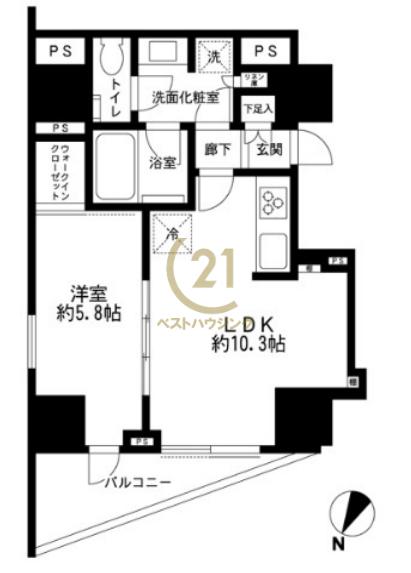 パークハウス牛込神楽坂(1LDK/11階)の間取り写真