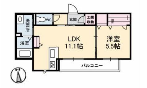 ソレイユコート富田(1LDK/1階)の間取り写真