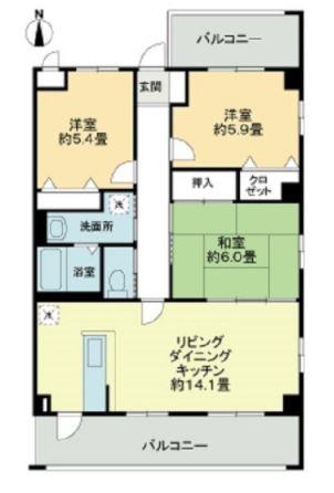 フィネス南川添(3LDK/1階)の間取り写真