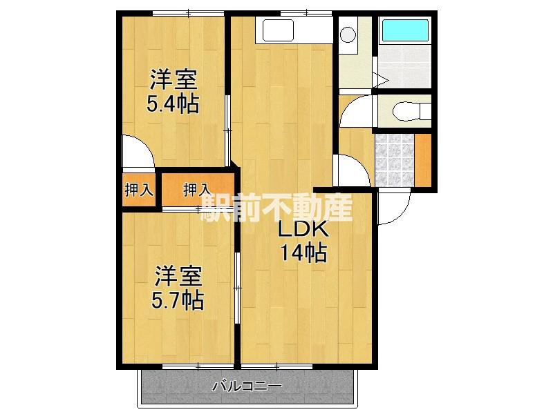 五郎山パークハイツ(2LDK/2階)の間取り写真