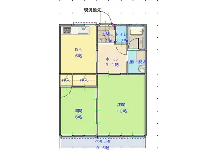 コーポヤマセ(2DK/2階)の間取り写真