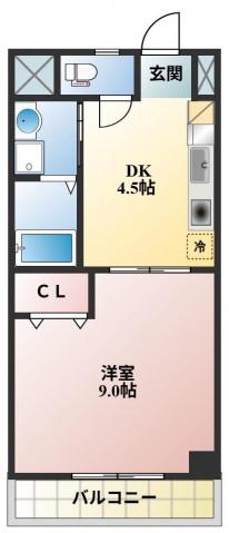 コザックス(1DK/3階)の間取り写真