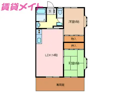 橋本ハイツ(2LDK/1階)の間取り写真