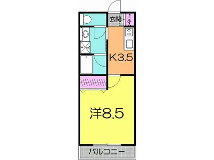 ボヌール富沢(1K/3階)の間取り写真