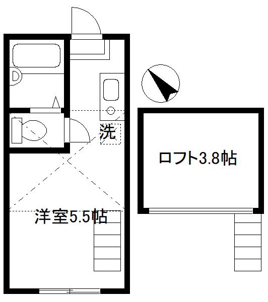 ベイルーム金沢八景(1K/2階)の間取り写真