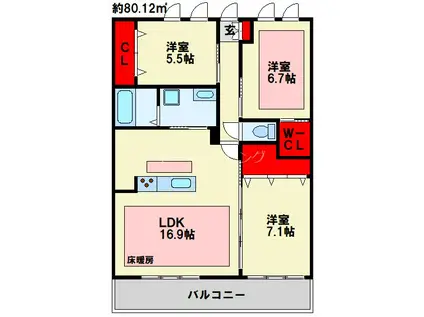 FAMILE(3LDK/9階)の間取り写真