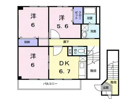 ブロッサムII(3DK/2階)の間取り写真