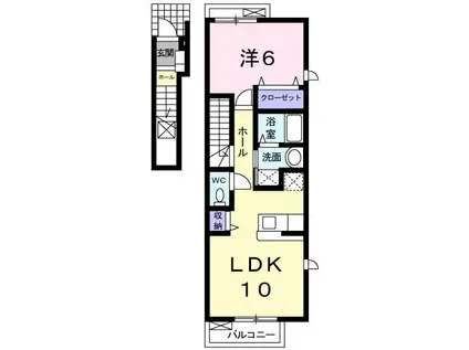 ハピネスプラージュ(1LDK/2階)の間取り写真