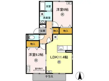 ロイヤルコート D(2LDK/1階)の間取り写真