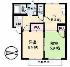 フレグランスAS C棟(2K/2階)の間取り写真