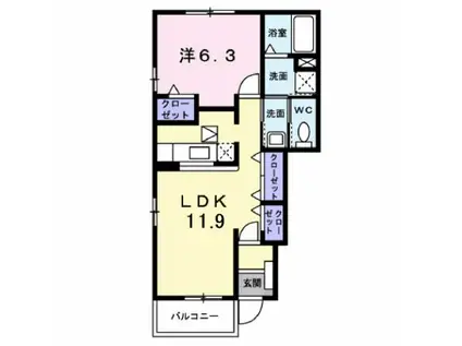 ポポロI(1LDK/1階)の間取り写真