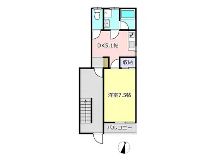 ROUTE3(1DK/1階)の間取り写真