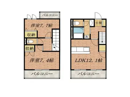 大阪モノレール彩都線 彩都西駅 徒歩12分 2階建 築16年(2LDK/1階)の間取り写真